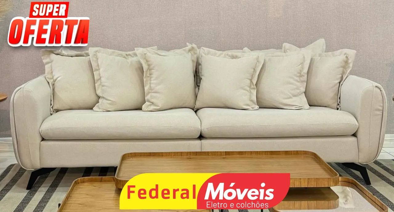 Sofá em Linho 2,36m Design Exclusivo Novo - Entregamos