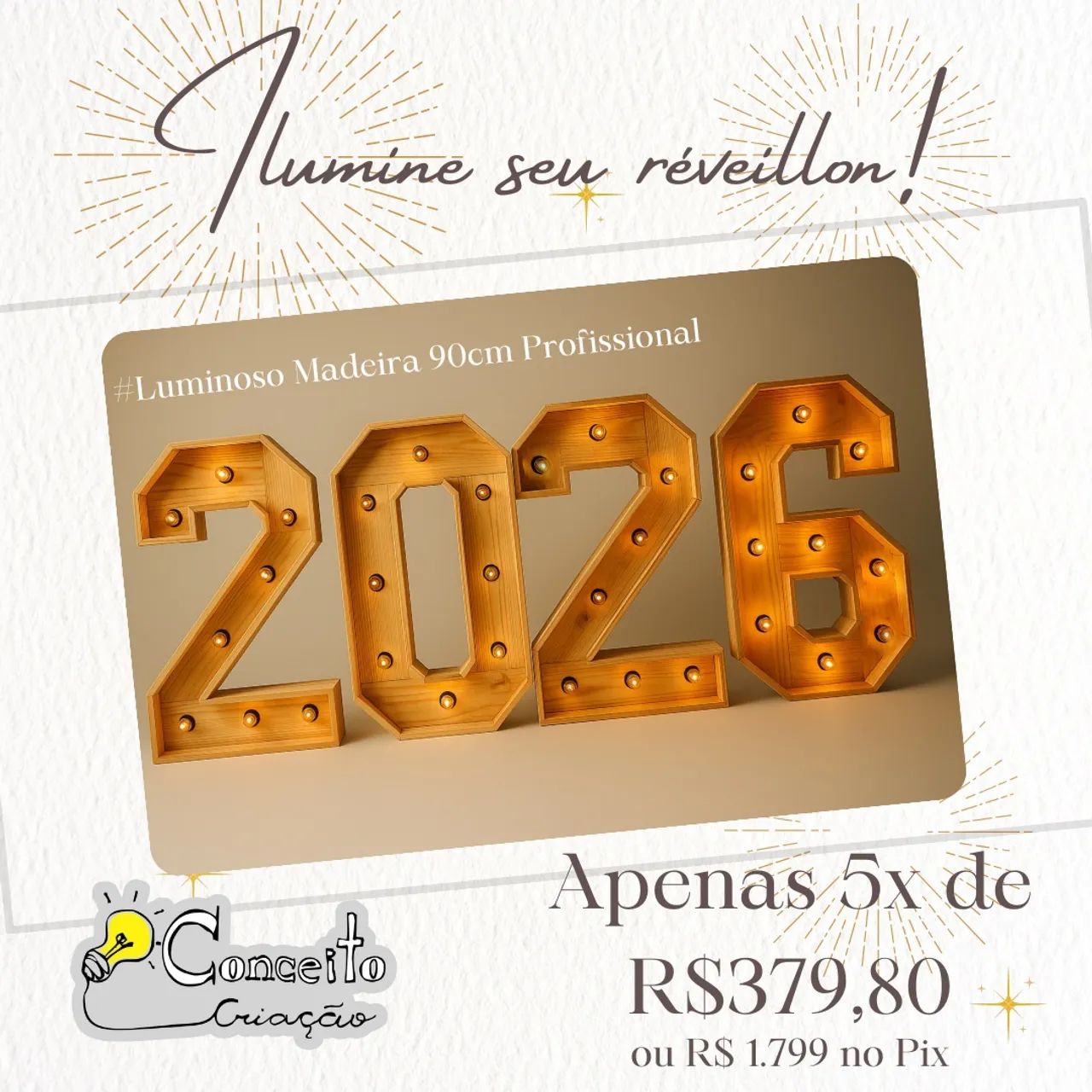 Luminoso Grande 3D réveillon ano novo 2026