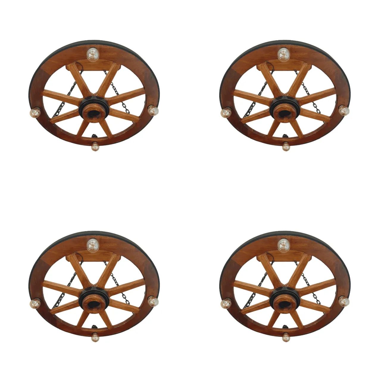 Kit 4 Lustres Rústico 60cm 4Bocal - Madeira Maciça 
