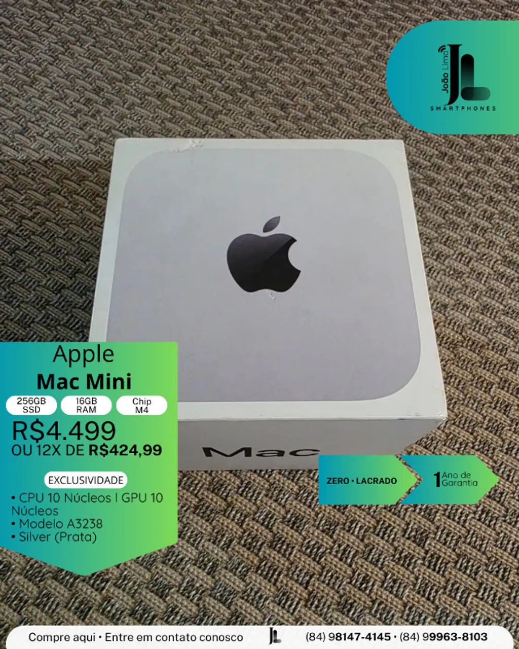 MAC MINI COM CHIP M4, 256GB, 16GB RAM, LACRADO, EXCLUSIVO
