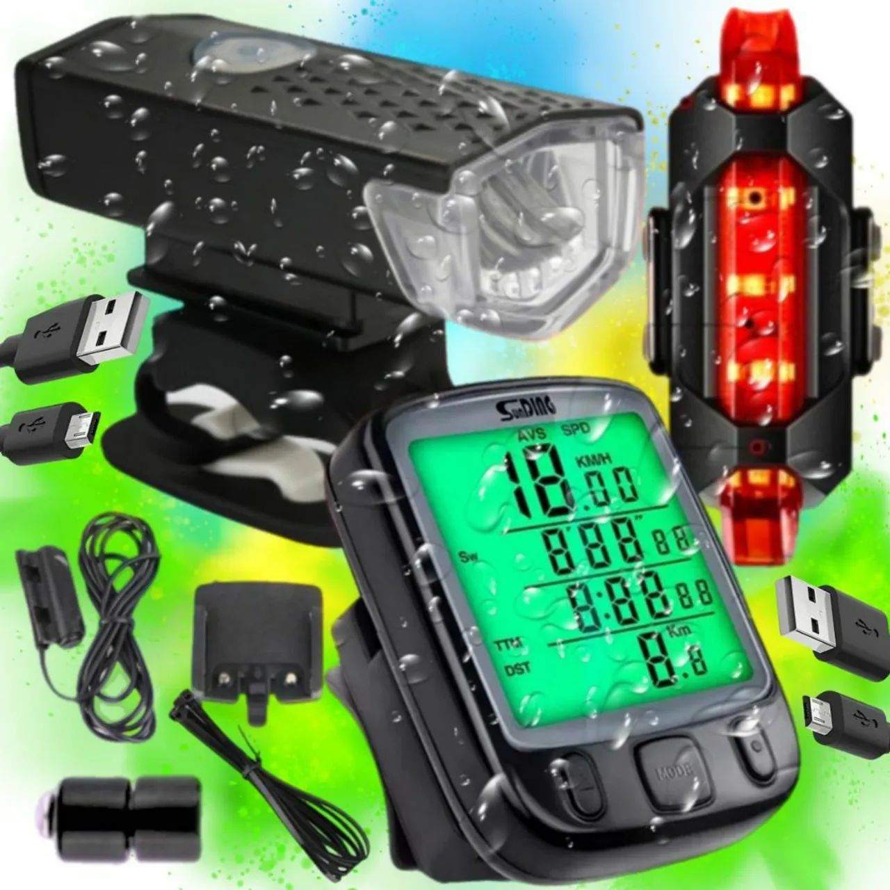 Velocímetro + kit de farol para bicicleta 