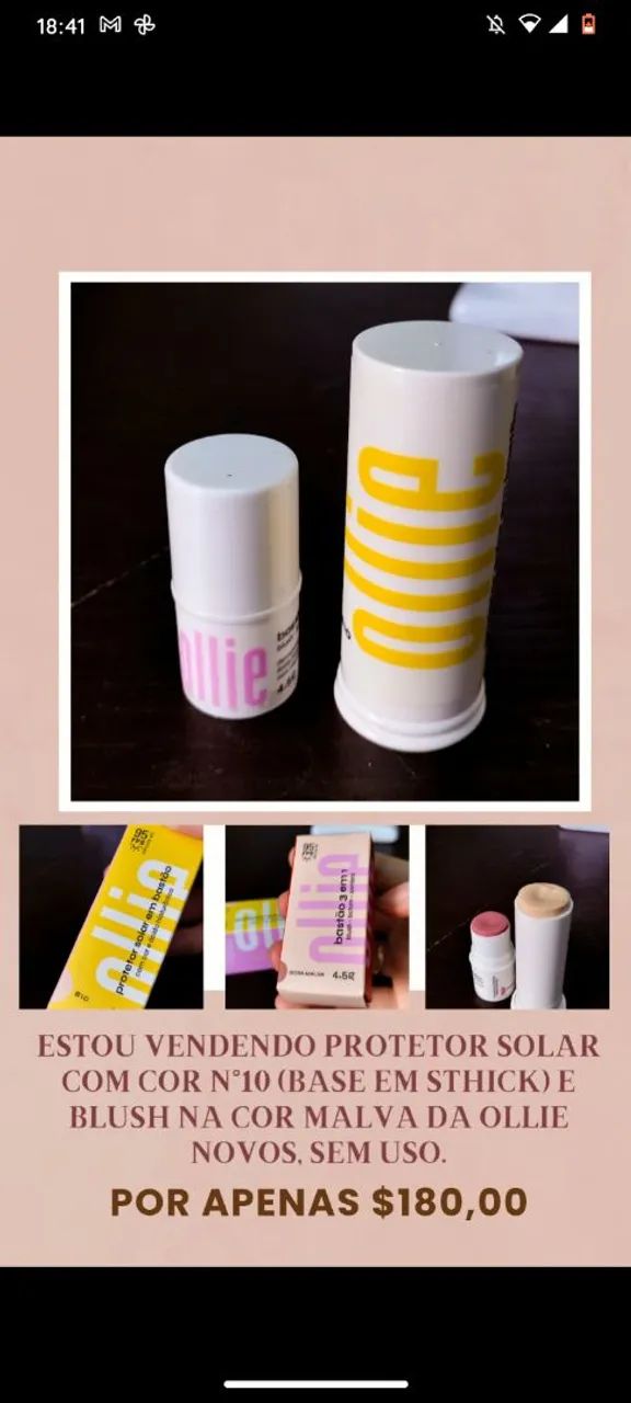 Base/protetor solar em sthick n° 10 e blush na cor malva da Ollie. Novos (sem uso)
