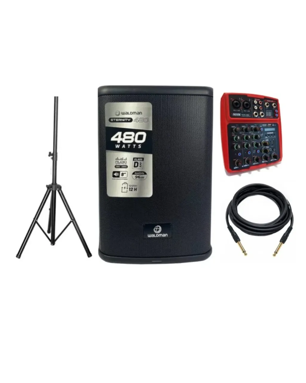 KIT Novik - Caixa Evo 410 Handy Ii 300w Rms Preto + Mesa Novik NVK-i06 com Tripé e Cabo