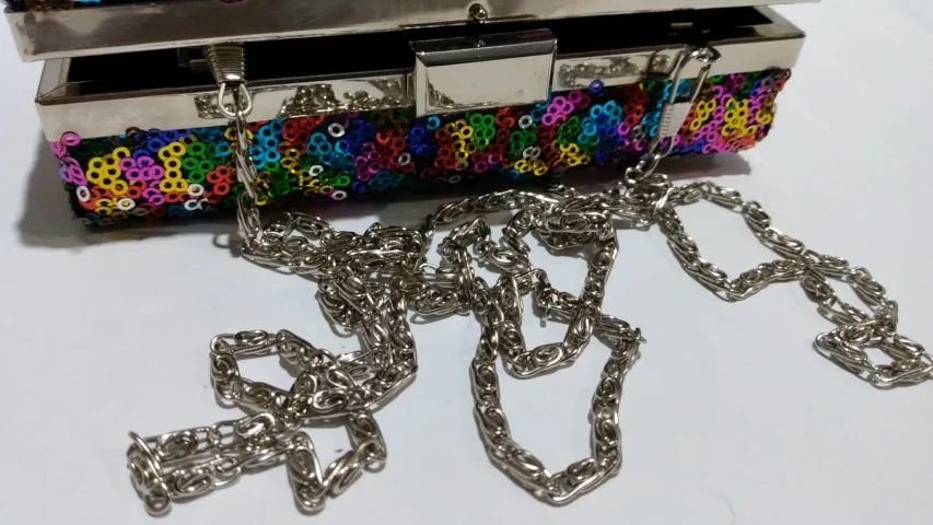 Bolsa de festa balada brilhosa com lantejoulas alça e clutch. - Foto 5