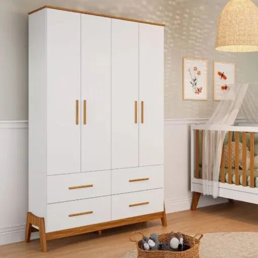 Guarda-Roupa 4 Portas Guti Retrô Branco Brilho/Amêndoa - PEROBA MÓVEIS