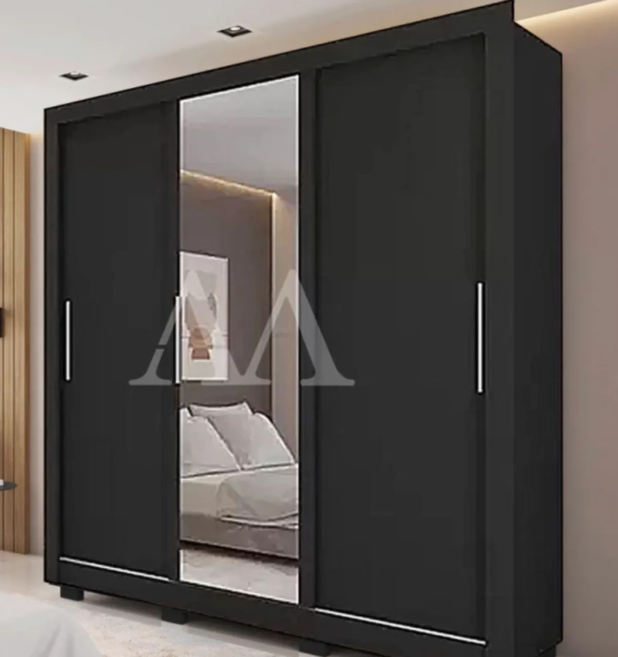 Guarda-Roupa Preto 3 Portas de Correr com Espelho/ Melhor preço de Salvador