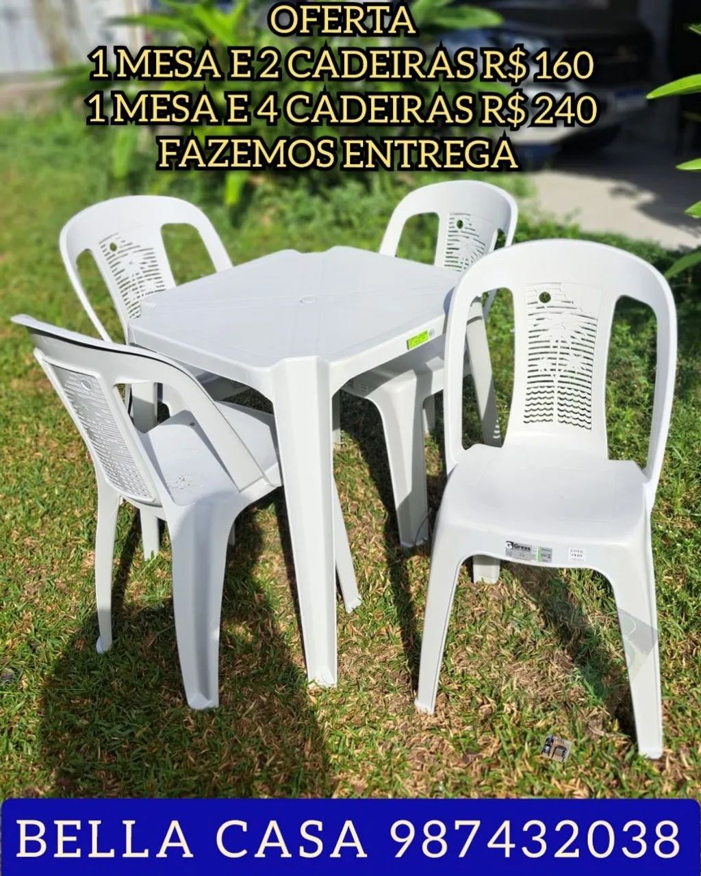 CONJUNTO DE MESA MAIS CADEIRA DE PLASTICO IDEAL PARA RESTAURANTE 