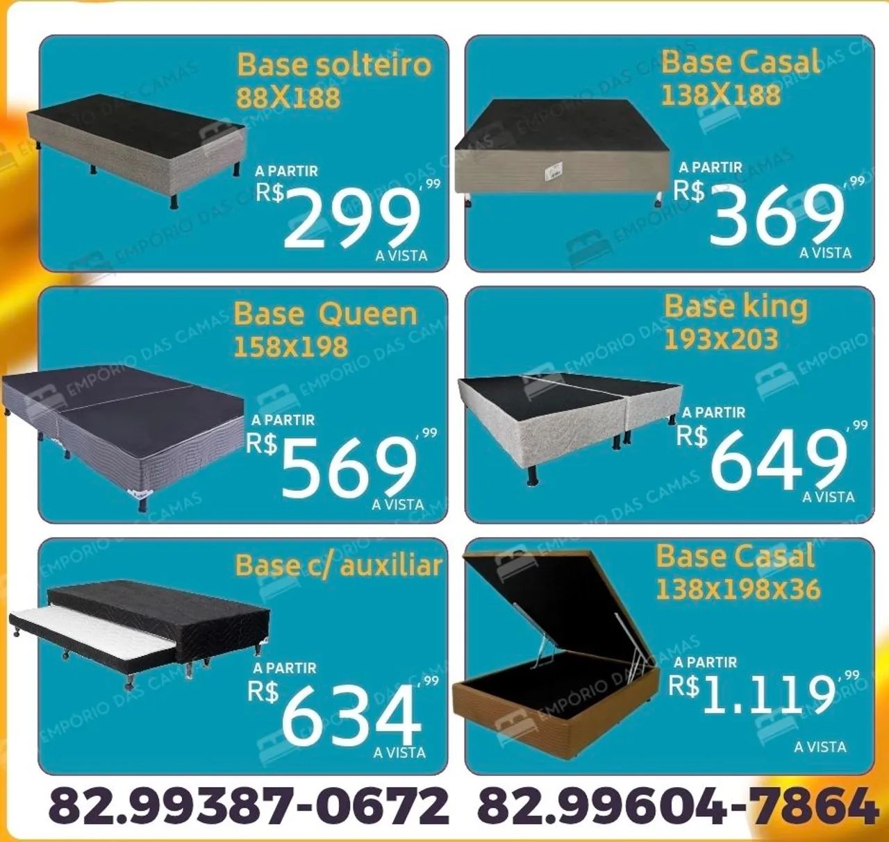 Base Bonsono solteiro ao king,  base bau, base convencional,  base com auxiliar solteiro 