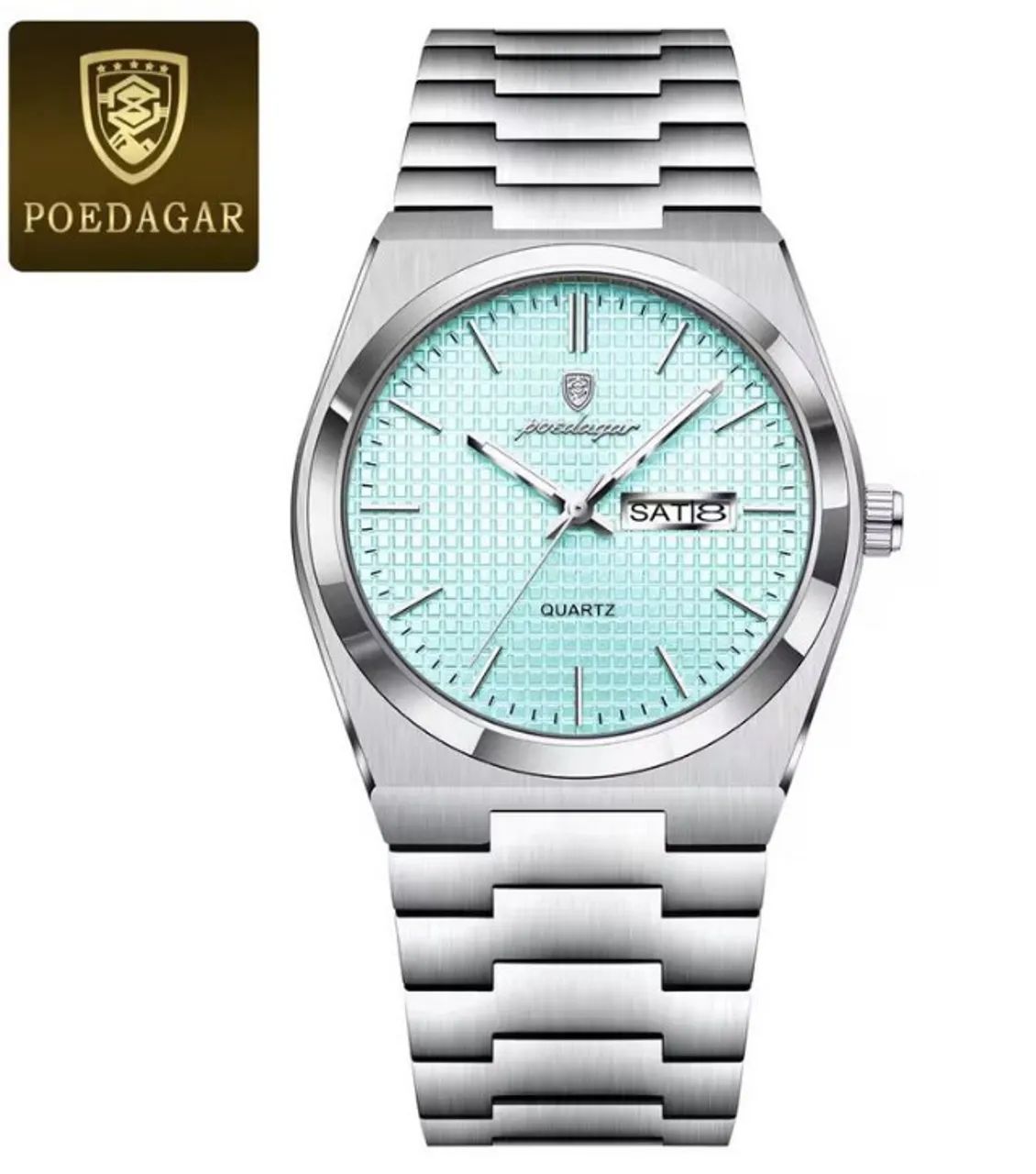 Relógio de pulso Poedagar 821 Silver Mint Blue com pulseira em aço