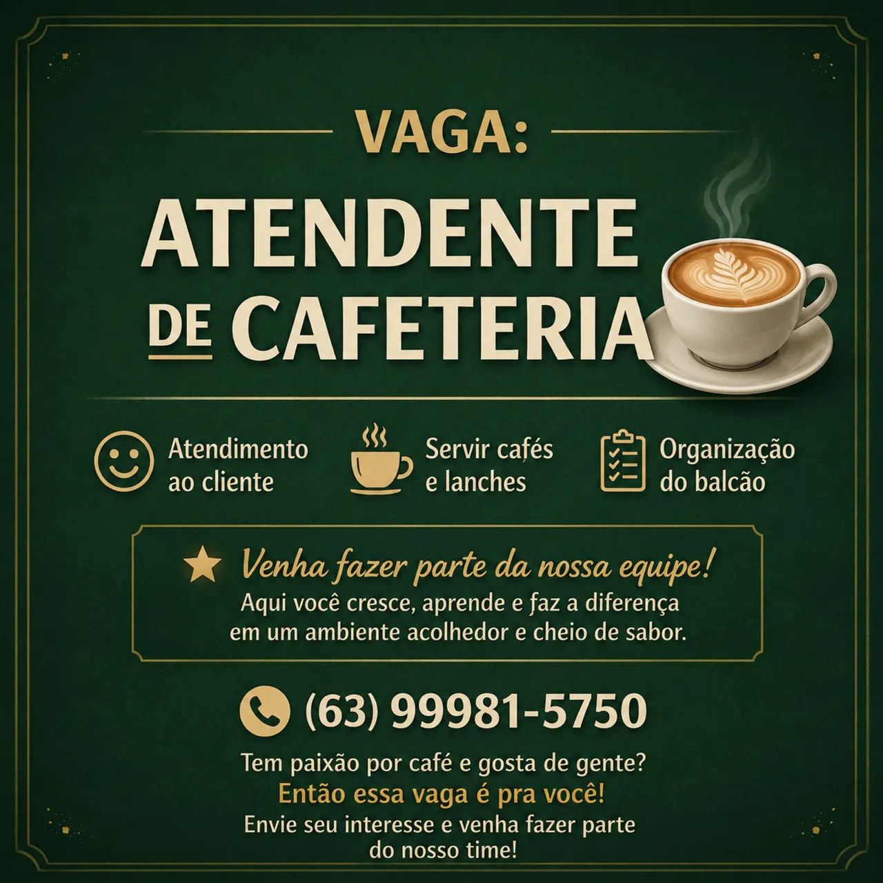 Barista/Atendente para Cafeteria