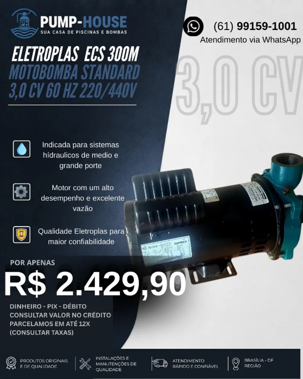 MOTOBOMBA STANDARD 3,0 cv 60 hz 220/440v ECS-300M ELETROPLAS