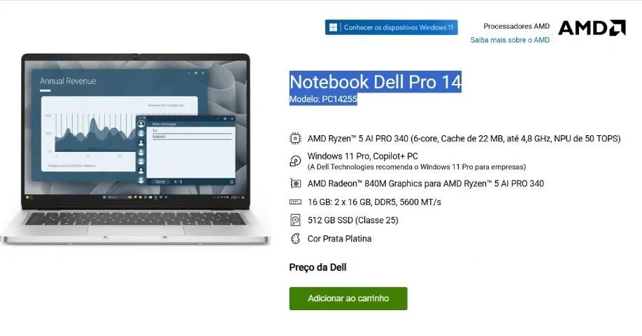 Dell Pro 14 PC14255 AMD RYZEN PRO 340 16GB 512GB - Foto 2