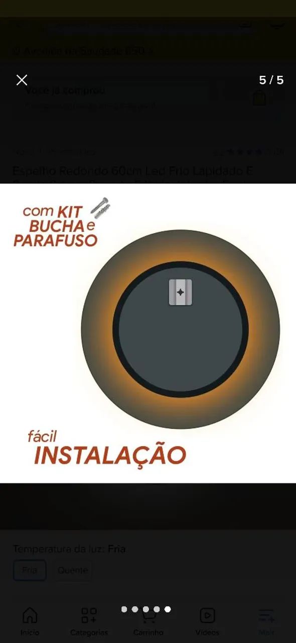 Espelho redondo 60cm LED com fonte e suporte - Foto 5
