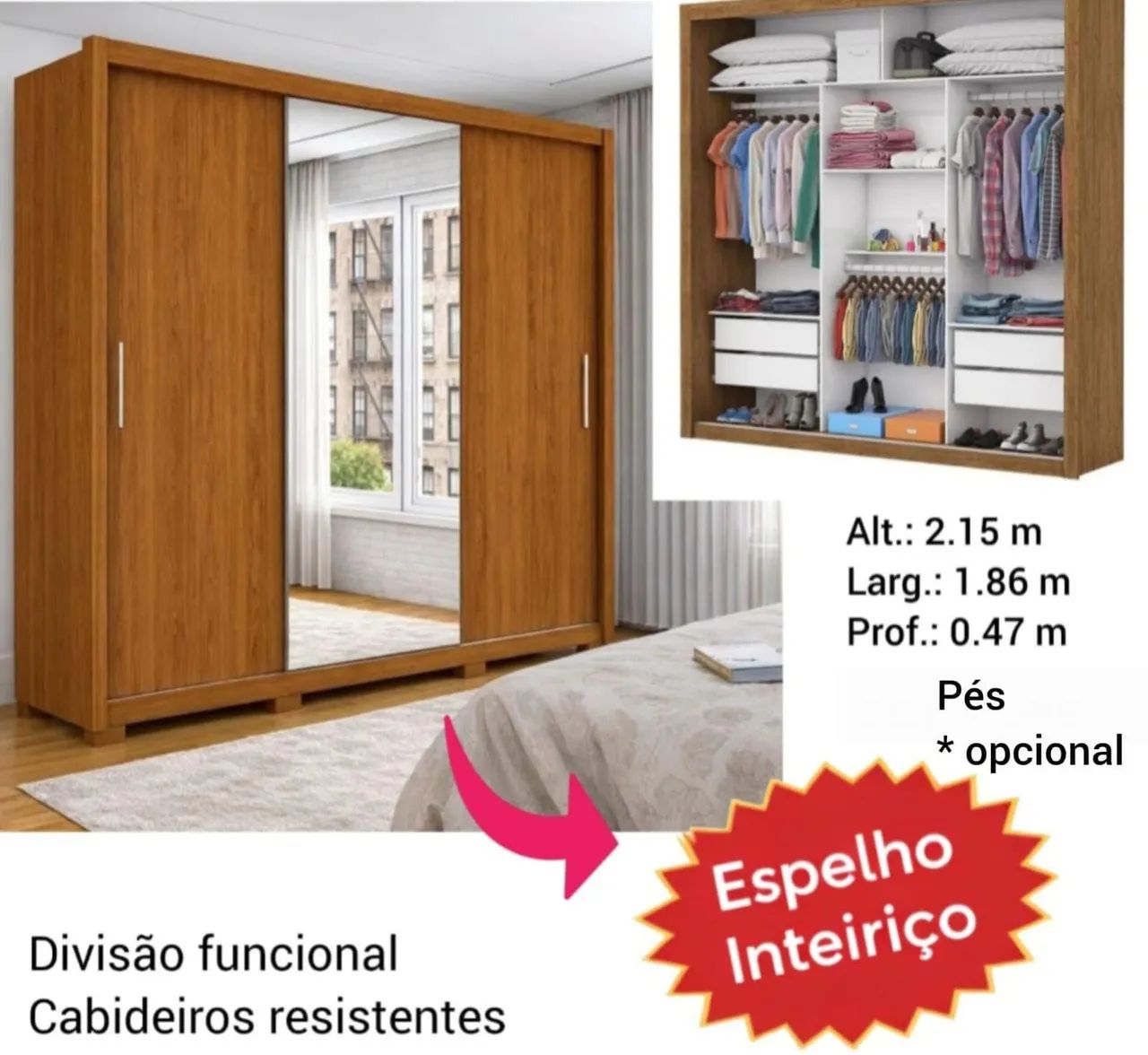 Lançamento Guarda roupa de casaL espelho de BRINDE - Foto 4
