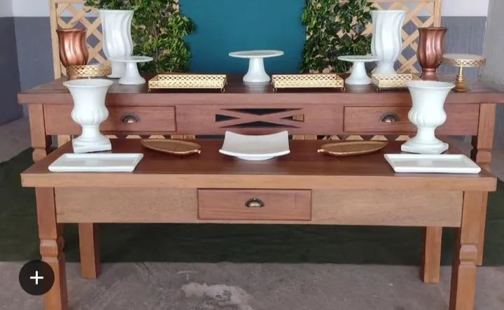 Conjunto Mesa de doces e Armário para Lembrancinhas em Madeira rústica- Desmontável 65060623463554122