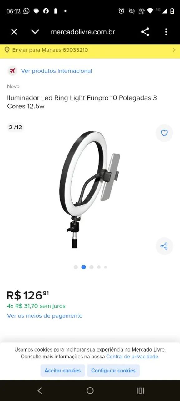Iluminador Led Ring Light Funpro 10 Polegadas 3 Cores 12.5w - Foto 4