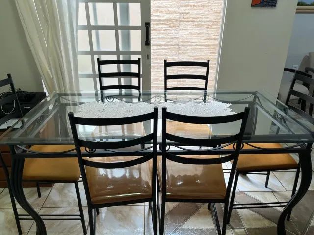 Mesa e madeiras - Jantar 6 lugares - Ferro - Foto 2