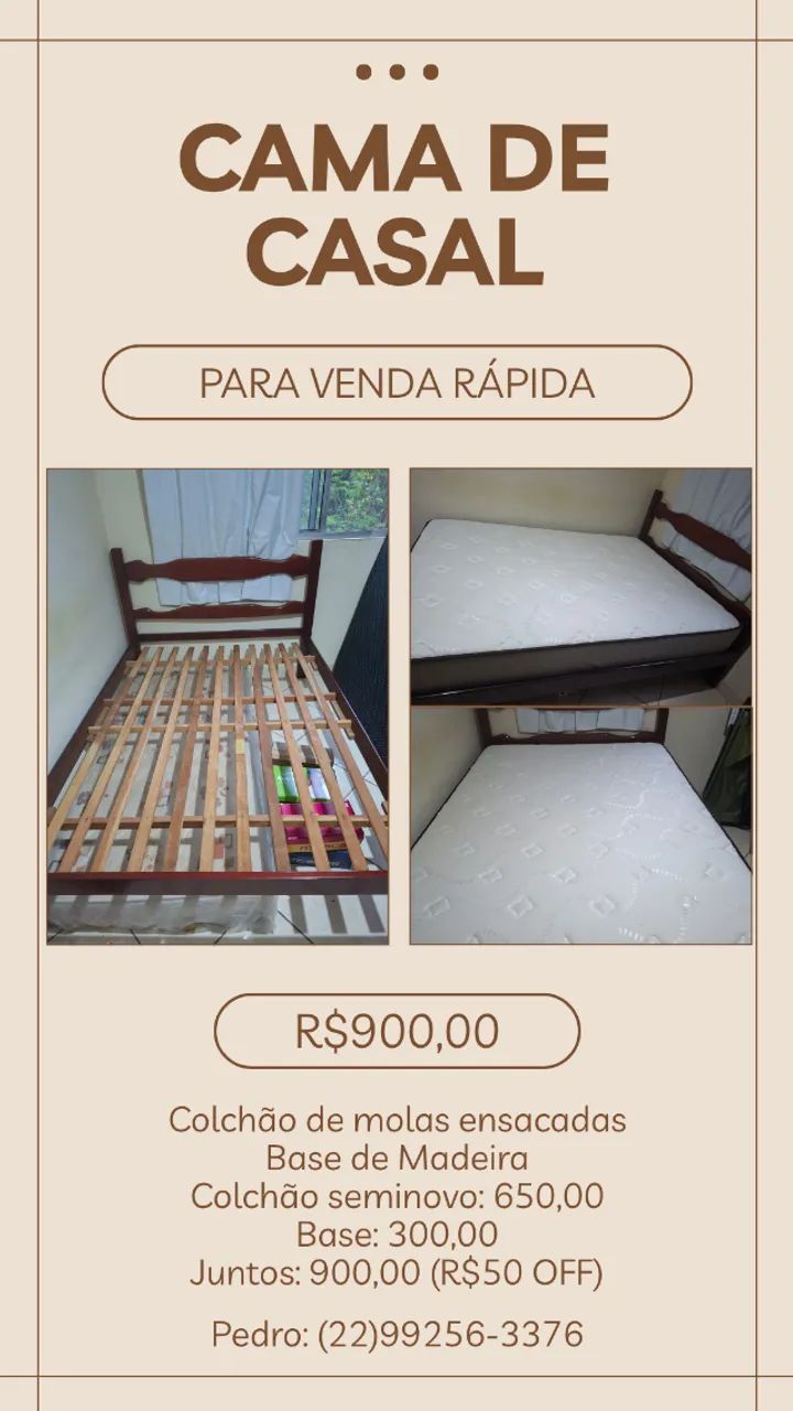 Cama de Casal de Madeira  - Foto 4
