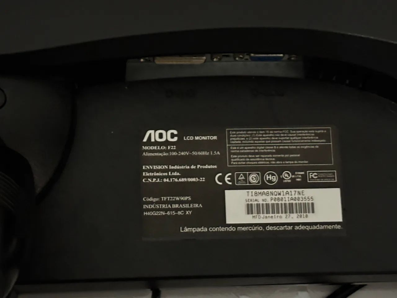 monitor aoc f22 lcd preto - Foto 4