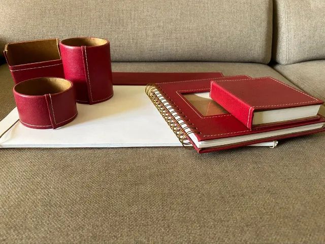 jogo de decoração para escritório completo em couro