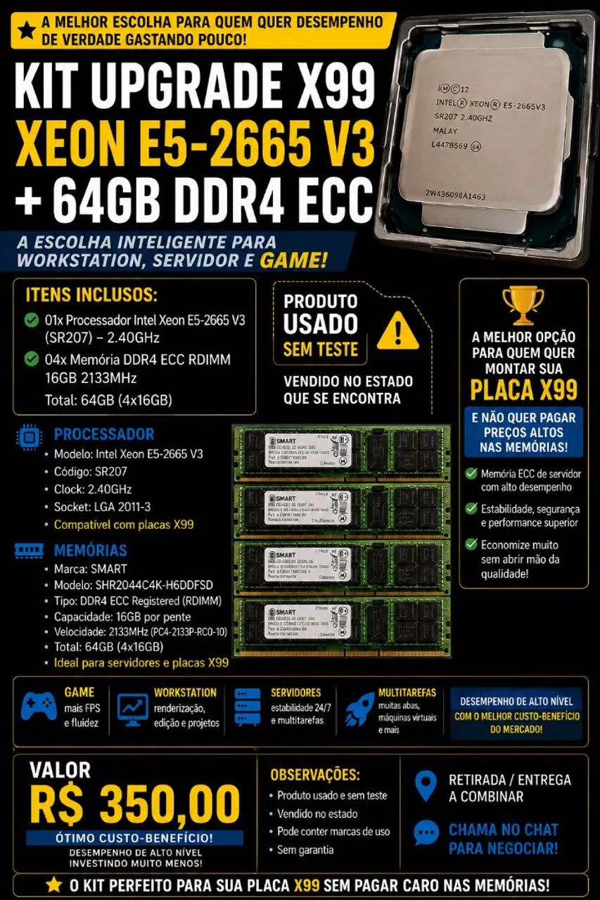 Memórias ddr4 e processador ecc de servidor - Peças de Hardware