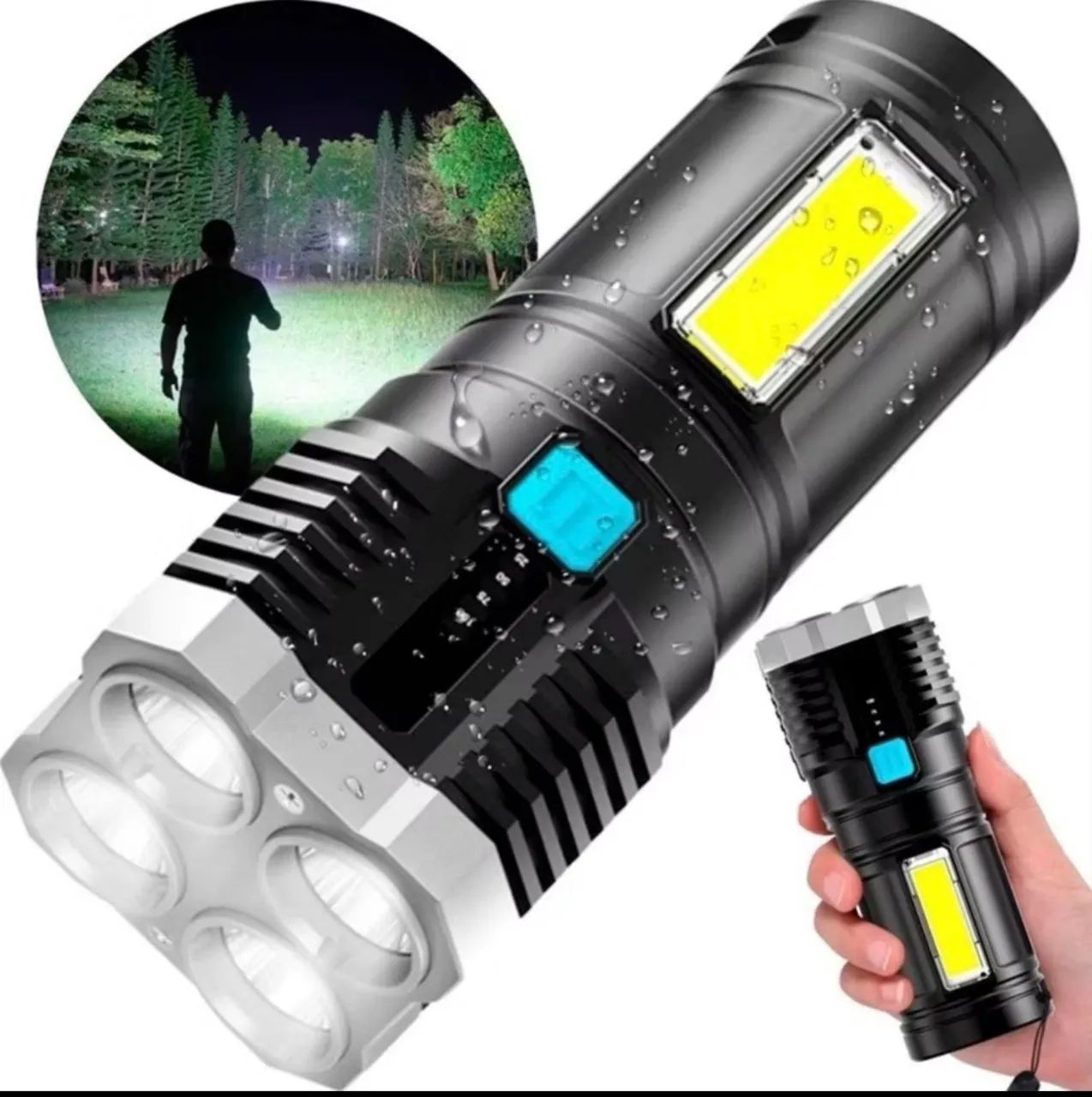 Lanterna LED Forte Super Potente 4 Luminárias Recarregável USB Portátil Ultra Brilhante - Foto 4