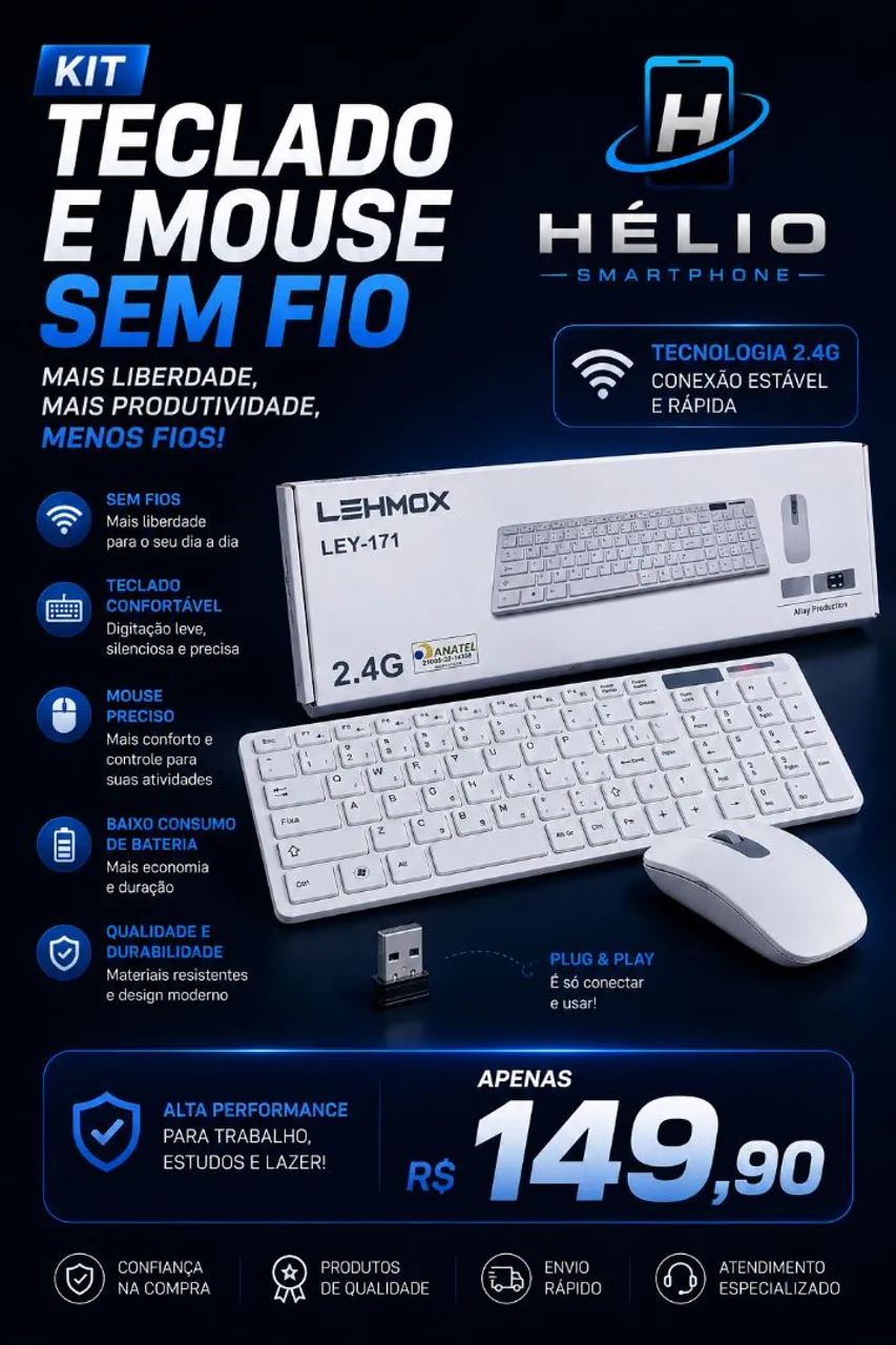 Kit teclado e mouse sem fio