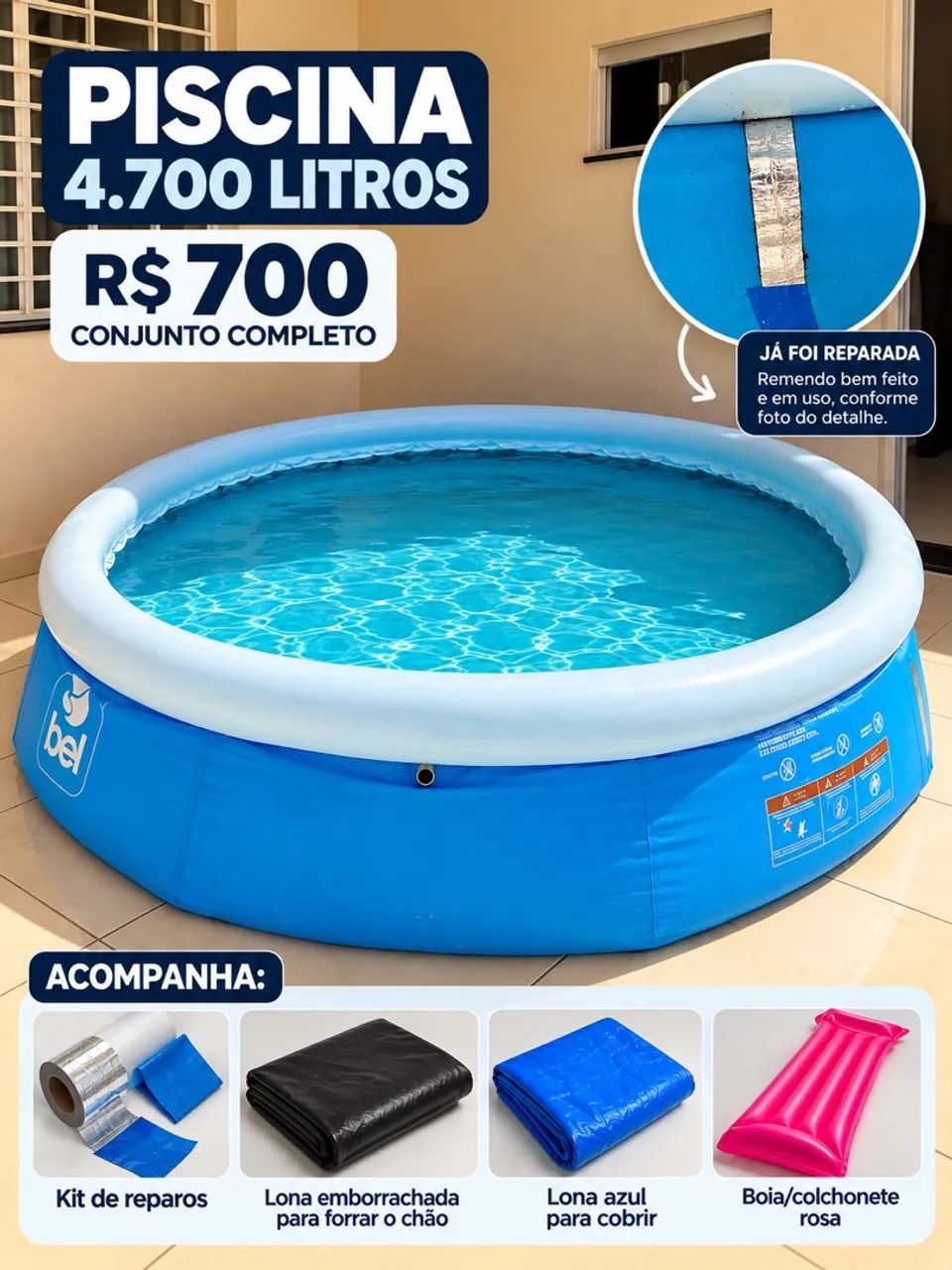 Piscina 4700 L com capa, lona, boia?