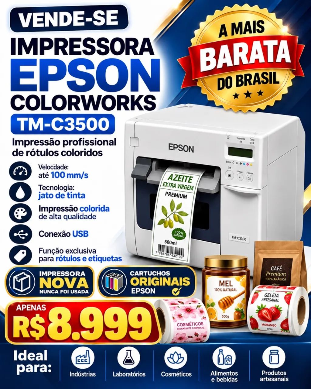 Impressora Epson c3500 etiquetadora rótulo 
