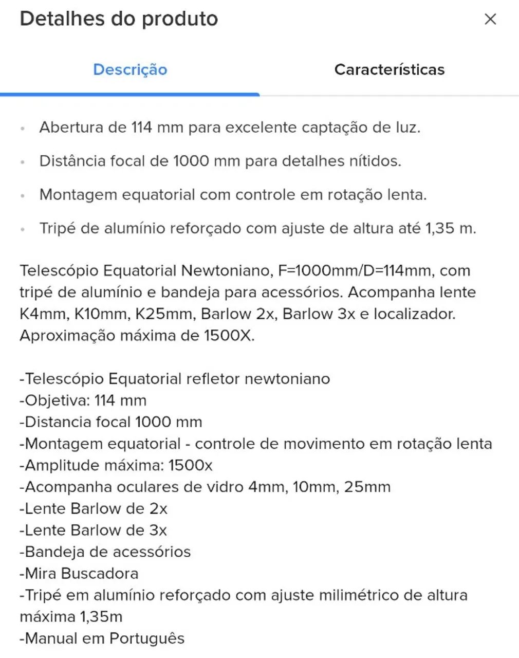 Telescópio Equatorial Newtoniano f1000 - Foto 4