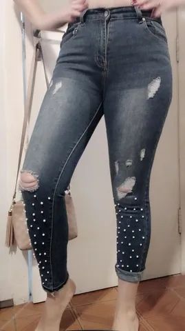 Calça jeans com pérola 38