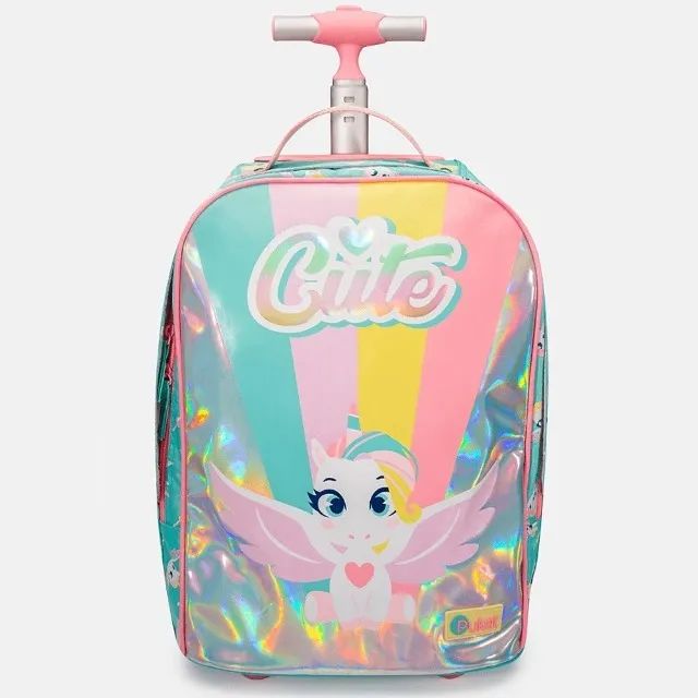 mochila escolar com rodinhas pequena puket unicórnio love 