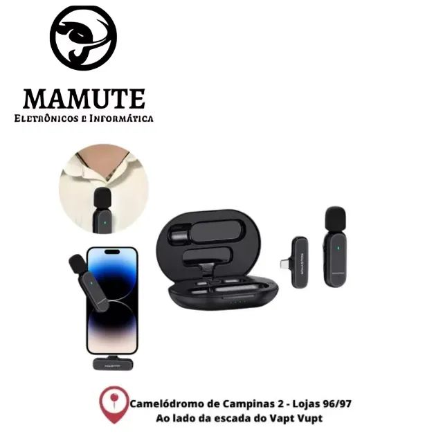 Microfone Sem Fio Lapela Tipo C com Case Profissional iPhone E Android