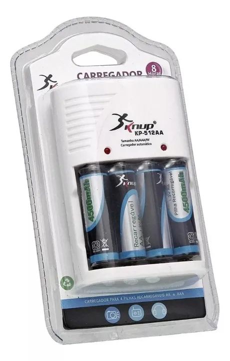 it Carregador Bivolt com 4 Pilhas AA Recarregáveis Knup - Solução Sustentável Loja Coimbra - Foto 2