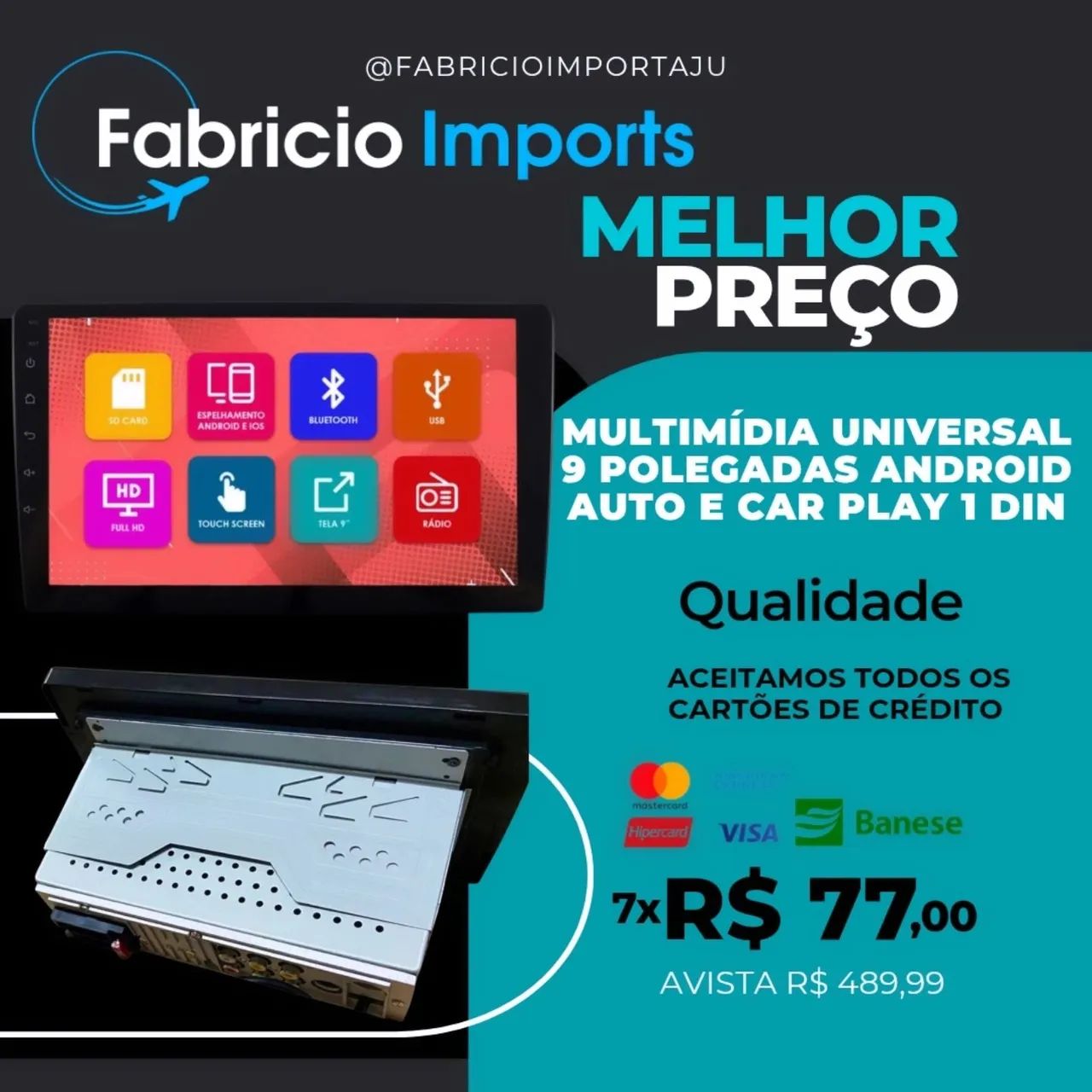 CENTRAL MULTIMÍDIA 9 POLEGADAS 1 DIN 2GB 32GB64290076840705120