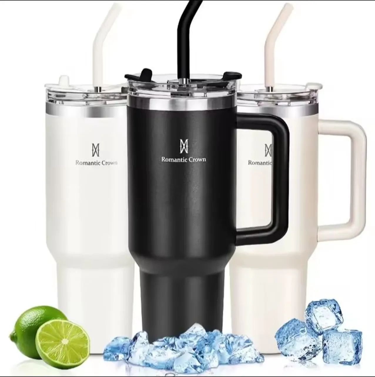 Copo Térmico Romantic Crown com Tampa e Canudo 1,2L
