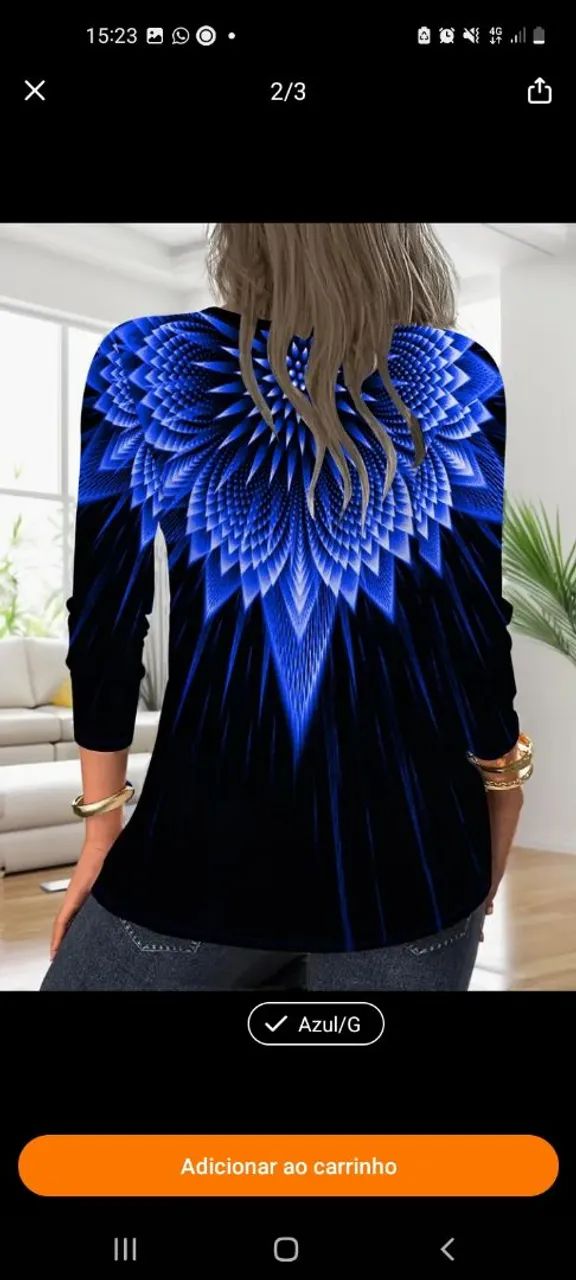Blusa Azul com Estampa Floral e Zíper - Foto 2