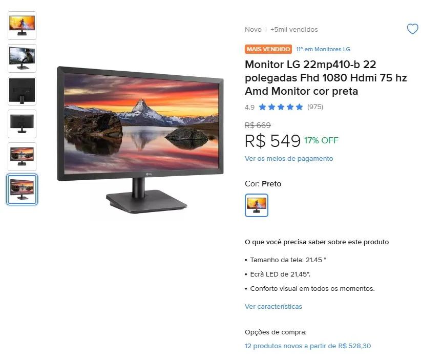 Monitor LG 21.5'' 75Hz FHD 1080p - Foto 5