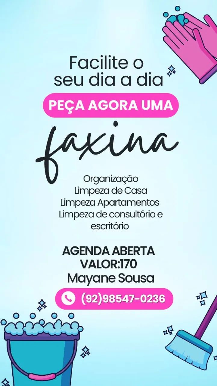 Trabalho como Diarista faço limpeza de casa 