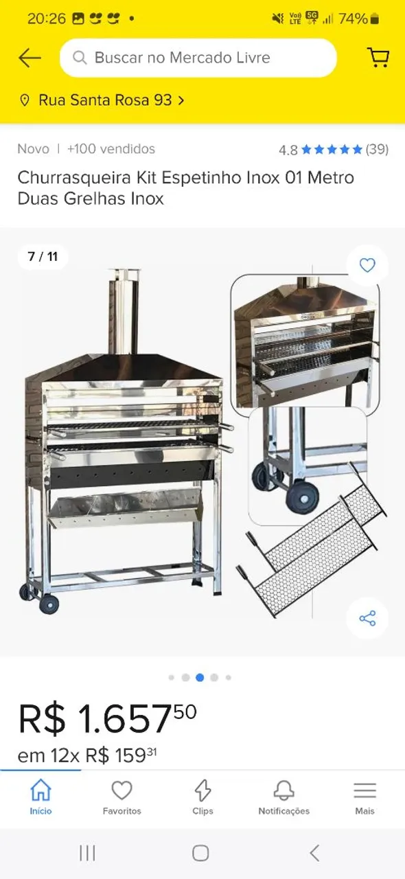 Churrasqueira Kit Espetinho Inox 01 Metro Duas Grelhas Inox