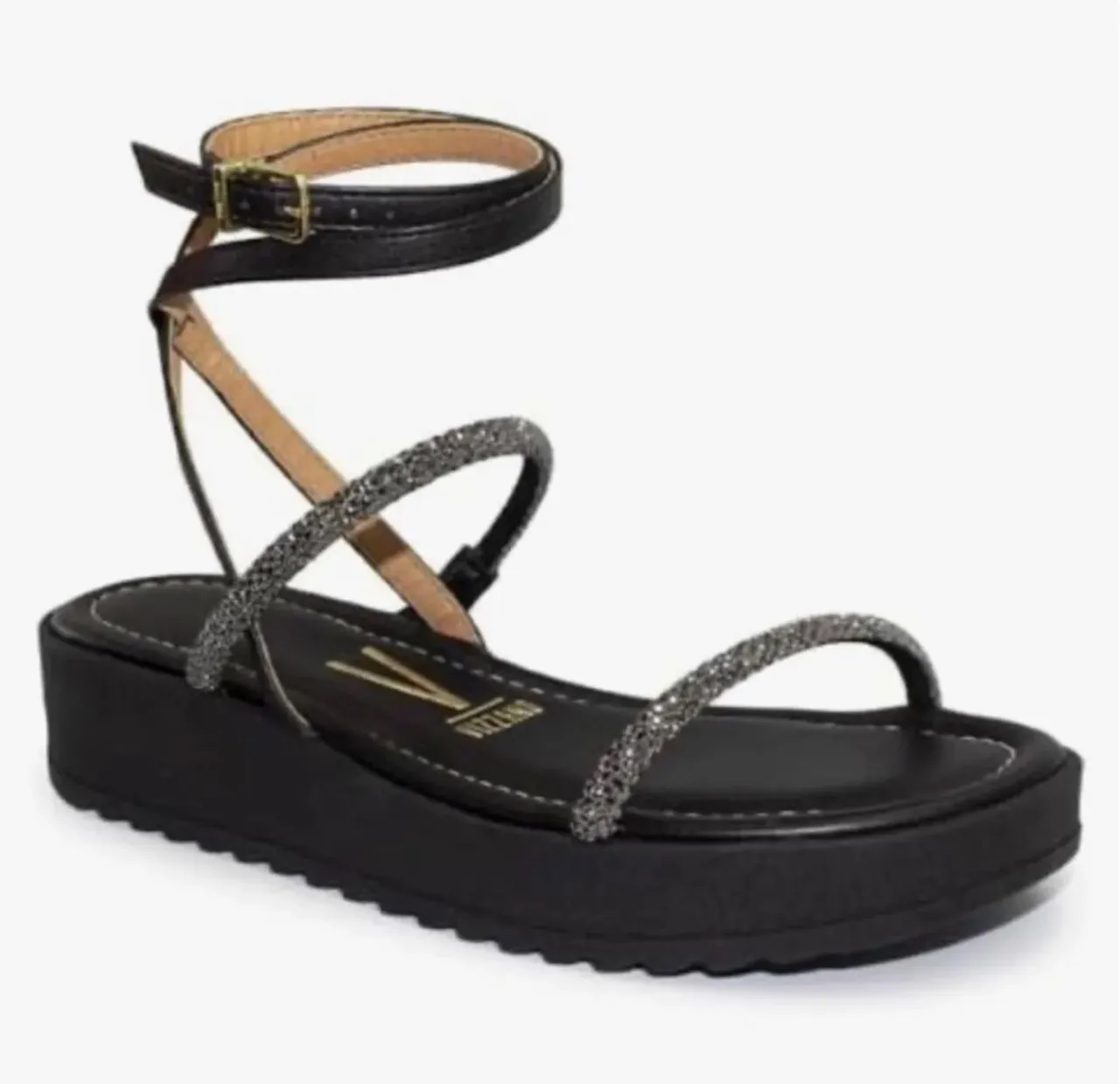 Sandália Plataforma Preta com Strass - Vizzano