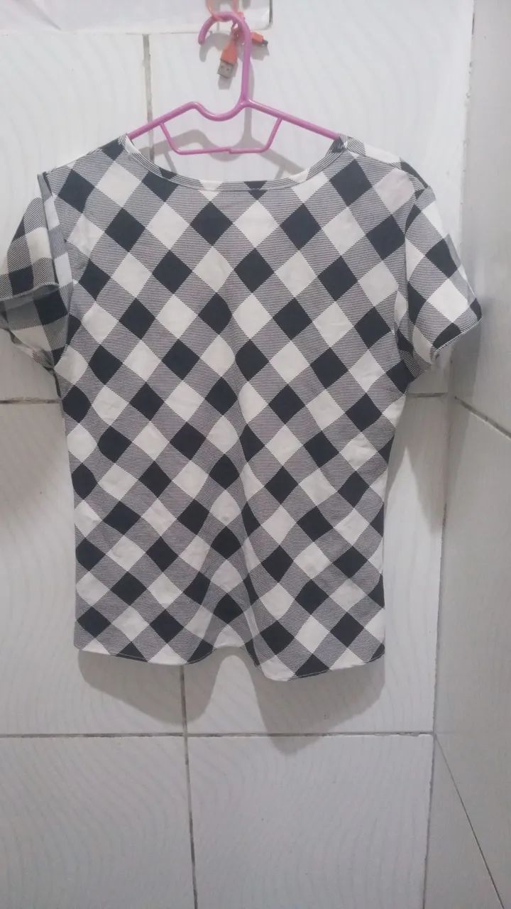 Blusa Xadrez Preto/Branco Feminino M  - Foto 4