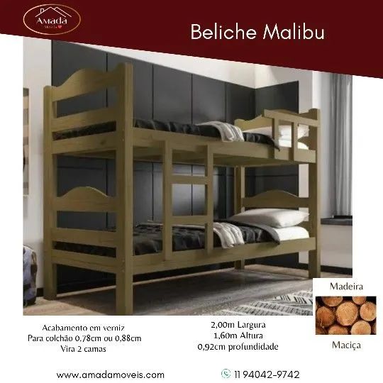 Beliche madeira maciça Malibu com 2 colchões , à pronta entrega  - Foto 3
