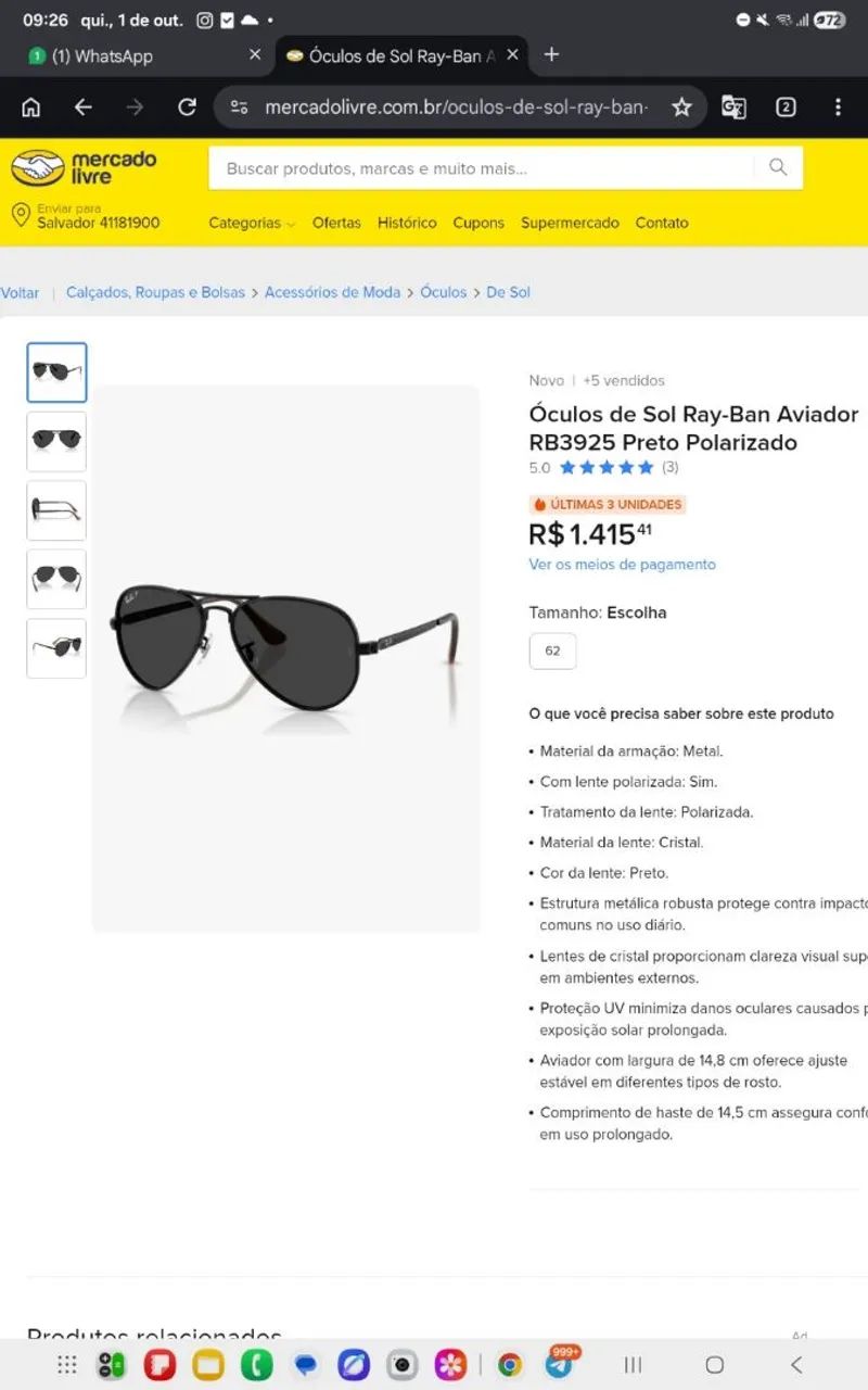 Óculo Ray Ban.