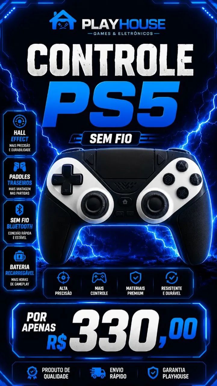 Controle PS5 hall effect sem fio 