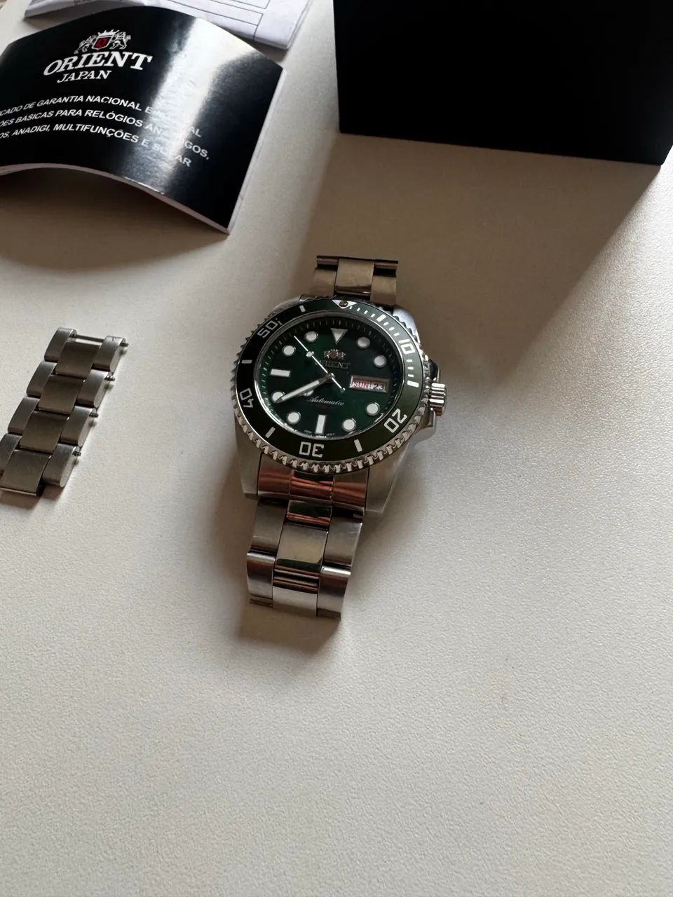 Relógio Orient Automático Submariner Verde F49SS027 E1SX - Aço - Foto 4