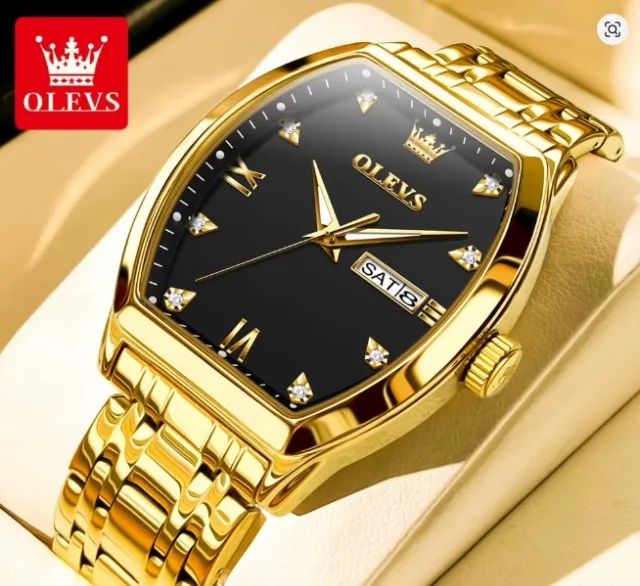 Relógio Olevs 5528 Fundo Preto e Fundo Dourado
