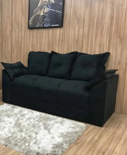 Sofá 3 Lugares Paris Sued Preto - Entrega Rápida! 