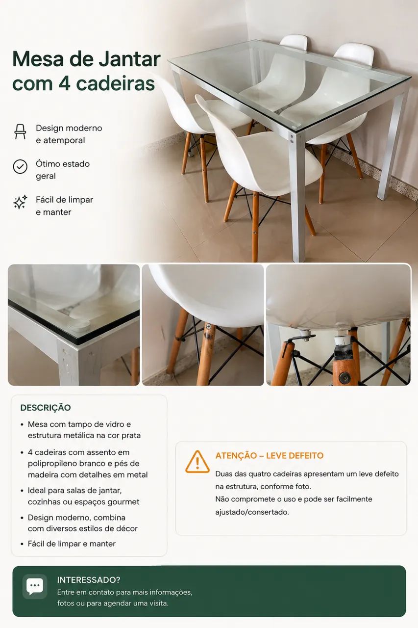 Mesa de jantar com 4 cadeiras 