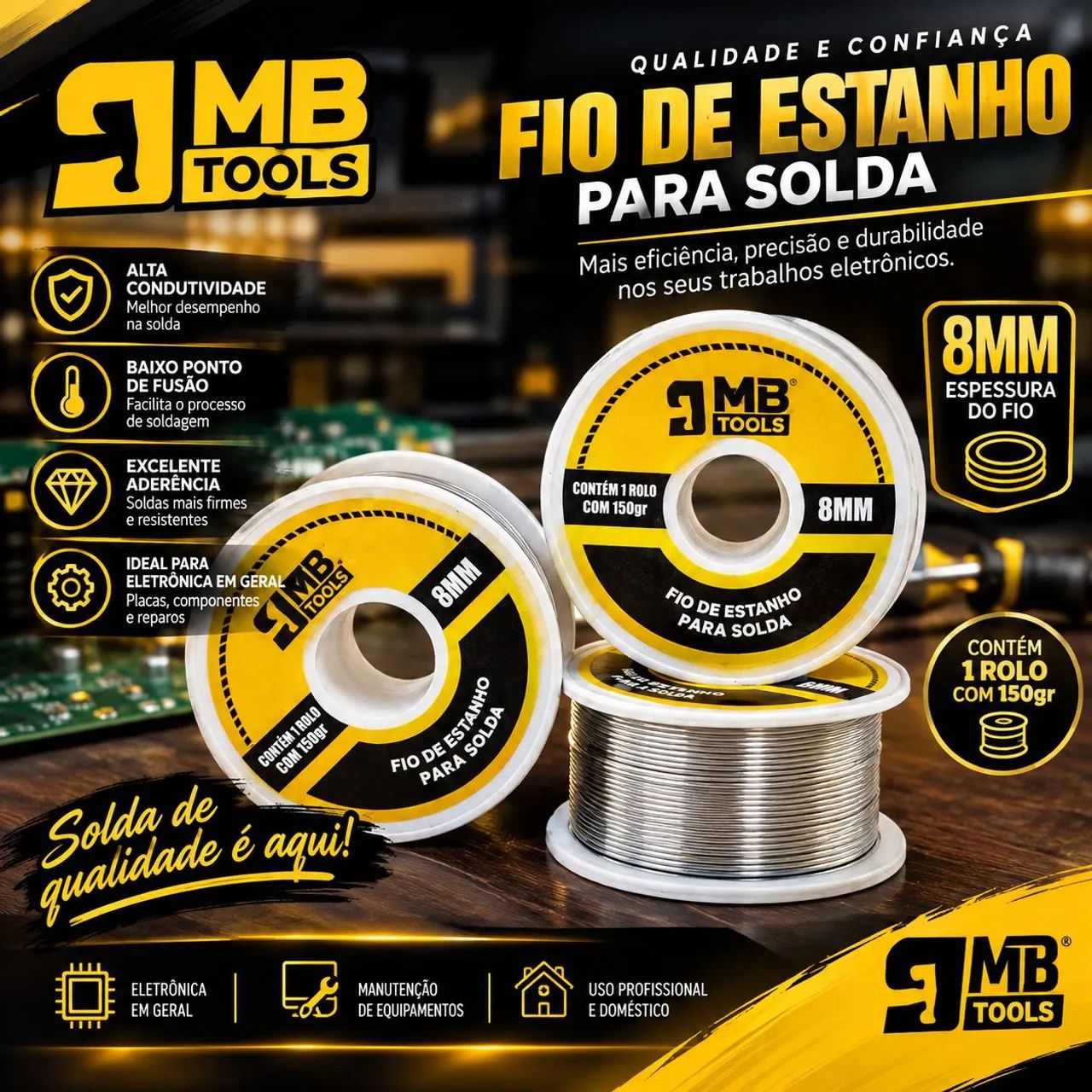 Fio de Solda Estanho MB Tools 8mm 80gr Nova Promoção 
